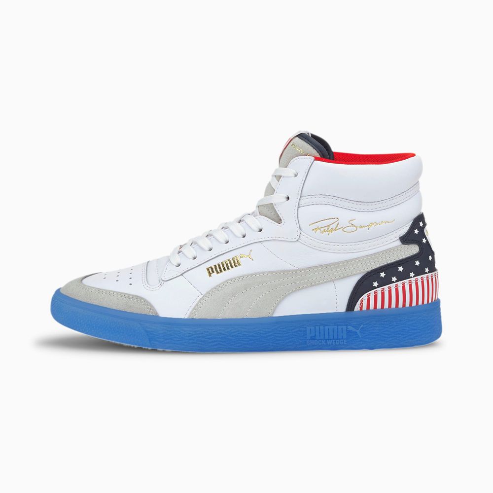 Puma Ralph Sampson Mid Cut 4th of July Férfi Kosárlabda Cipő - Sötétkék/Piros ( Hungary - WMYRI6389